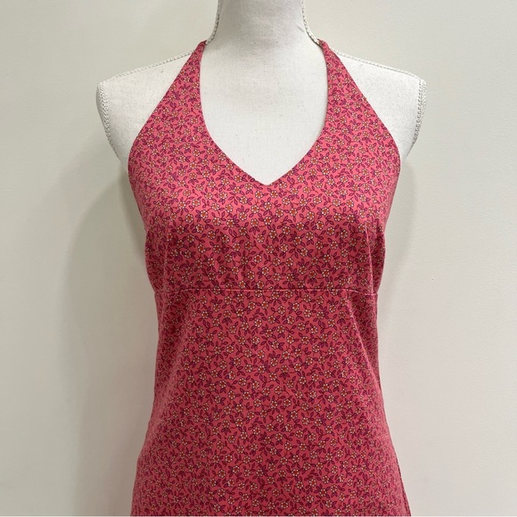 Vintage Y2K J.Crew Ditsy Floral Open Back Halter Dress Pink Summer Size 4 - Picture 3 of 10